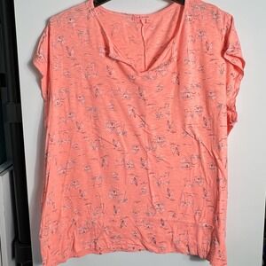 Fresh Produce Womens 3X Coral Beach Print Slub Knit V-Neck Top USA Made